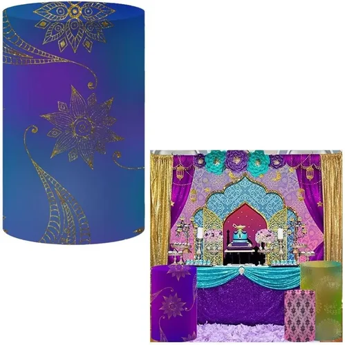 Vista 16 de NIVIUS PHOTO Cubierta cilíndrica de la India Bollywood para decoración de fiesta, elástica, elástica, elastano, pedestal NO-1399