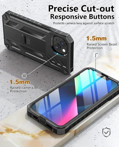 Vista 4 de SOiOS Funda para iPhone 13/14/15: Funda protectora para iPhone 16e con soporte integrado, protección dura de grado militar resistente a prueba