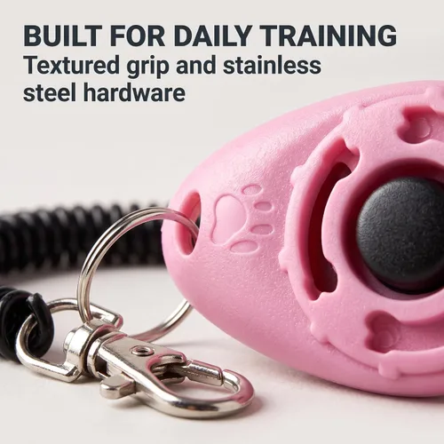 Vista 5 de Jinshining 1 pieza de clicker rosa fácil de usar con botón accesorios de entrenamiento para perros, fuertes y de larga duración, ayuda