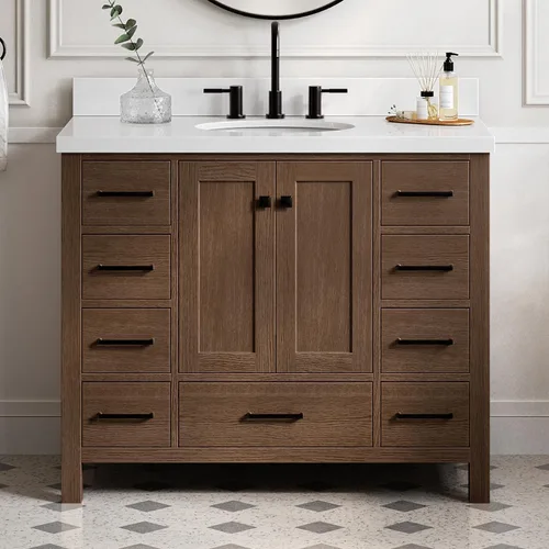 Vista 54 de ARIEL Cambridge tocador de baño con fregadero, madera maciza, encimera y protector contra salpicaduras de cuarzo blanco puro de 1.5 pulgadas