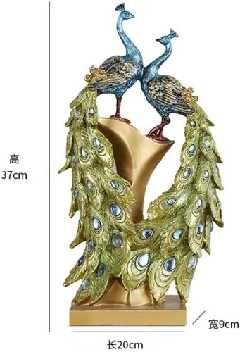 Vista 2 de Figura creativa de resina de estutuas de pavo real de 14 pulgadas, decoración interior del hogar, regalos de boda (corazón)