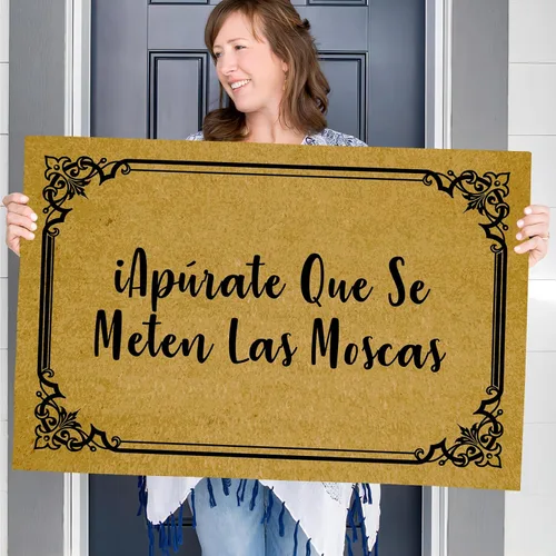 Vista 6 de Felpudo grande de verano para puerta delantera, entrada al aire libre, divertido, Apura Que Se Meten Las Moscas Felices Felicitudes de Feliz Navidad
