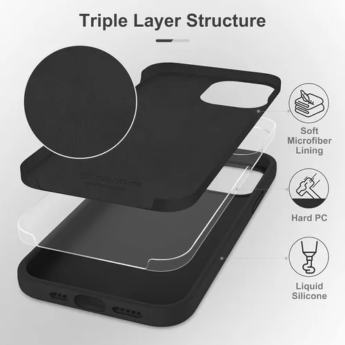 Vista 9 de CellEver Funda de silicona resistente para iPhone 12 y 12 Pro, dos protectores de pantalla de vidrio inastillables, protección militar contra Negro