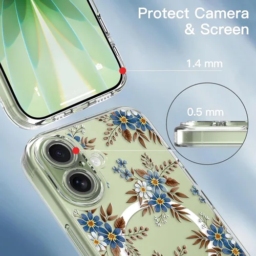 Vista 3 de OOK Magnetic for iPhone 17 Case Clear Pretty Flower Girls Women [Not Yellowing][Screen Protector] [ MagSafe Compatible] with Full Camera Lens