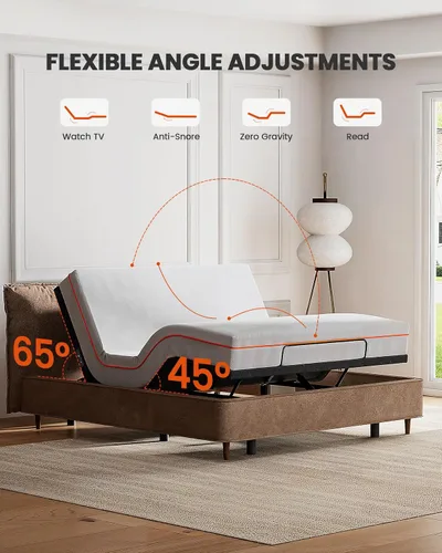 Vista 2 de AMADA HOMEFURNISHING Base de cama ajustable con masaje, base de cama ajustable individual XL controlada por aplicación con 4 puertos USB y luz LED