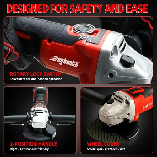 Vista 6 de DOGTOOTH Kit de amoladora angular inalámbrica sin escobillas de 21 V, 4-1/2'' pulgadas, máximo 10000 RPM, compatible con batería Makita de 18 V, 1