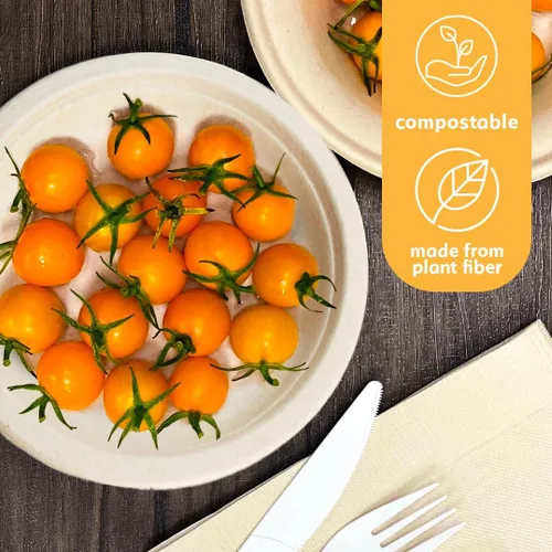 Vista 4 de Platos de papel desechables 100% compostables a granel [6 pulgadas 1000 paquetes], platos de bambú, ecológicos, biodegradables, resistentes platos