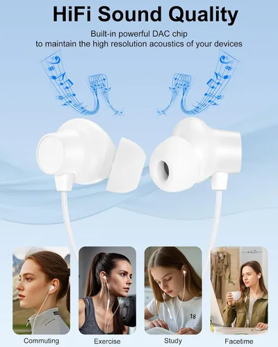 Vista 10 de Auriculares con cable, auriculares Jack de 0.138 in con cable, auriculares de Apple intrauditivos con micrófono Noise Cancelling Corded for 3.5mm