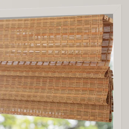 Vista 10 de Persianas Romanas de Bambú Sin Cordón con Oscurecimiento Total, Persianas Enrollables de Madera con Filtrado de Luz y Protección UV con Cenefa de 6
