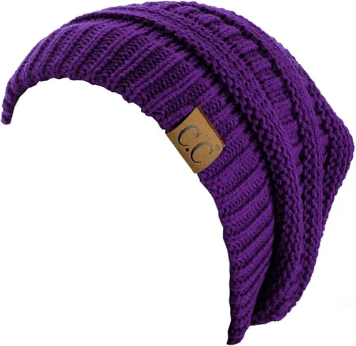 Vista 2 de C.C - Gorro de punto trenzado, elástico, moderno, grueso, suave y abrigado