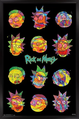 Vista 8 de Trends International Rick And Morty - Póster de pared Vaporwave, 22.4 pulgadas de largo x 14.7 pulgadas, versión enmarcada en madera de granero