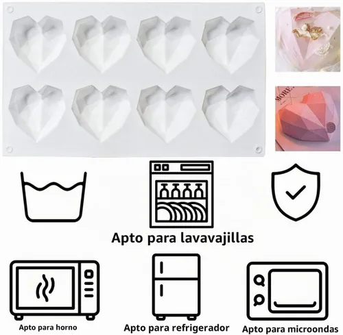 Vista 5 de Molde de silicona para pastel de chocolate con forma de corazón de diamante de 8 cuadrículas, molde de silicona para hornear, mousse, postre, 3D