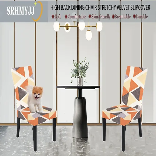 Vista 3 de Fundas protectoras para sillas de comedor, estilo geométrico, elásticas, extraíbles, lavables, para cocina, hotel, ceremonia de boda (geometría 1 2)
