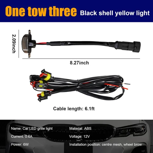Vista 2 de Dickno 3 piezas de luces de rejilla de coche, brillantes luces LED de rejilla ámbar con arnés de cableado, lámparas impermeables de moldura