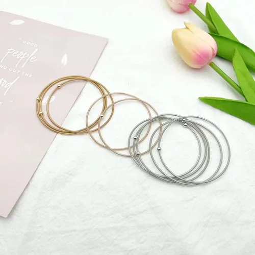 Vista 6 de YANCHUN 10 pulseras de cuerda de guitarra para mujer, pulseras de hilo en capas, pulseras elásticas plateadas, pulseras de oro, joyería