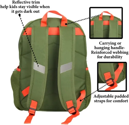 Vista 6 de Juego de mochila para niños, 16 pulgadas, 6 piezas, incluye bolsa de almuerzo plegable, botella de agua, llavero y estuche para lápices, Dinosaurio