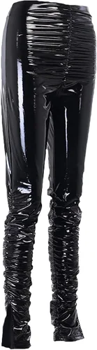 Vista 5 de xxxiticat Pantalones plisados de piel sintética para mujer, cintura alta, entallados, con dobladillo dividido, de piel sintética, para club