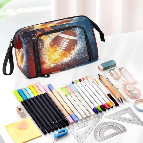 Vista 5 de SUABO Estuche para lápices de gran capacidad, bolsa de agua de fuego de fútbol americano, estuche para lápices, bolsa de papelería, bolsa