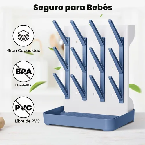 Vista 6 de Estante de secado de biberones: soporte vertical para botellas grandes que ahorra espacio, estante de secadora de pie Boon, accesorio para bebés