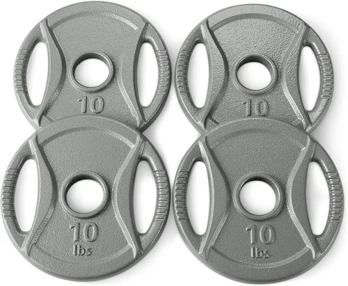 Vista 8 de Amazon Basics 2-Inch Olympic Grip Weight Plates, Cast Iron, for Powerlifting, CrossFit & Strength Training