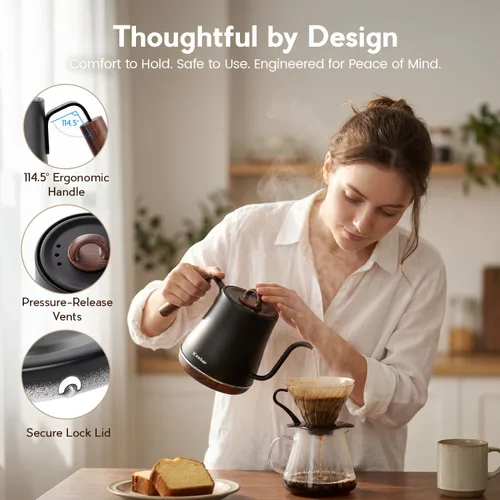 Vista 7 de Gooseneck Electric Kettle, 1.0 L, 1000W, 6 Temp Presets, LED Display Black