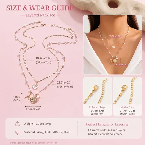 Vista 6 de Collar de concha marina de Your Always Charm para mujer, collar de concha ajustable con capas de encanto de concha marina para mujer, atuendos de A