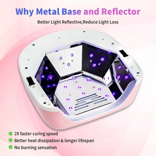 Vista 4 de Lámpara de uñas LED UV recargable profesional, luz UV inalámbrica de 96 W para uñas de gel con reflector metálico y base de metal, lámpara de secado