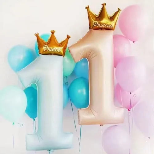 Vista 4 de Globos rosas de corona de princesa número 1 de 40 pulgadas, globos de primer cumpleaños para niñas, decoraciones de fiesta de primer cumpleaños