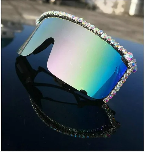 Vista 6 de mincl Gafas de sol de una sola pieza con diamantes de imitación, unisex, con pantalla de cristal brillante, gafas de sol