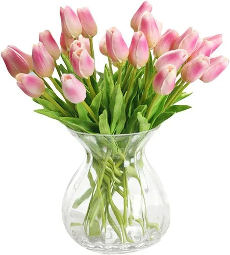 Vista 9 de 30 piezas de tulipanes artificiales de tacto real, decoración de fiesta de boda para el hogar (champán)
