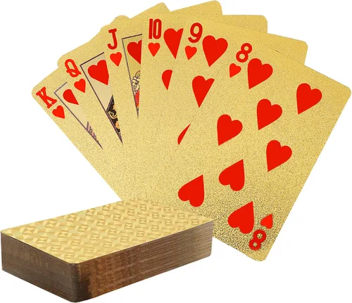 Vista 12 de 10 Paquetes de Cartas de Juego - 5 Negras 5 Doradas HD, 54 Cartas de Póquer Estándar de Plástico Impermeable para Fiestas Familiares naipes de oro