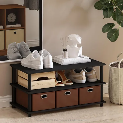 Vista 23 de Furinno Turn-N-Tube - Zapatero estrecho de 3 niveles, zapatero con organizador curvado independiente, 11.7 x 23.6 x 21.9 pulgadas, para entrada