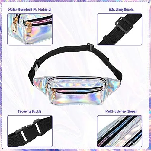 Vista 4 de Riñonera holográfica brillante impermeable para mujeres festivales fiestas viajes senderismo actividades al aire libre Rosado M Riñonera