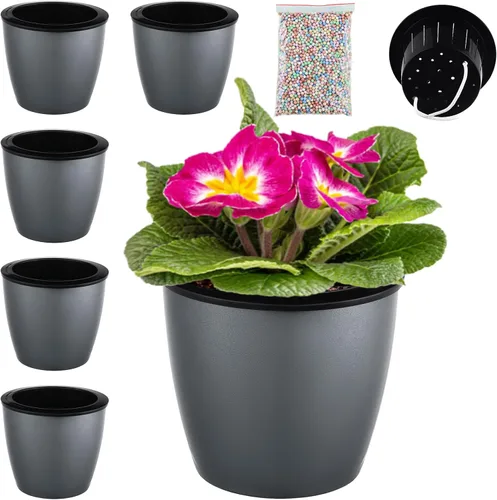 Vista 28 de Planterhoma Macetas de riego automático de 5 pulgadas para plantas de interior, 6 paquetes de macetas de violeta africana con indicador, maceta