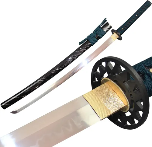Vista 13 de Espada katana japonesa real hecha a mano, espada samurái de espiga completa, 40.5 pulgadas, bolsa de soporte incluida