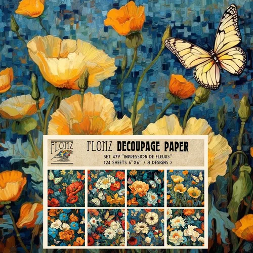 Vista 14 de Decoupage - Paquete de papel (24 hojas de 6 x 6 pulgadas), rosas doradas: delicadas rosas doradas y perlas que adornan un lienzo azul medianoche