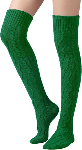 Vista 29 de SherryDC Calcetines de punto trenzado hasta el muslo para mujer, medias de bota extra largas de invierno, calentadores de piernas 1 - Blanco