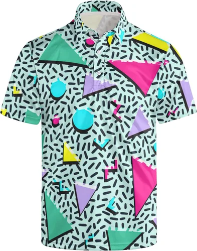 Vista 127 de Camisa de golf de los años 80 para hombre, ajuste seco, manga corta, estampada, divertidas, camisas de golf de los años 90 para hombre