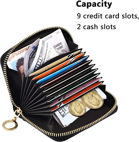 Vista 7 de OTVEE Funda para tarjetas de crédito RFID, billetera de cuero de microfibra con cremallera para mujer, Anclas, Cartera Rfid