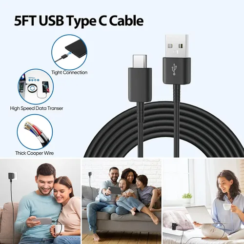 Vista 5 de Cargador rápido Andriod, cargador rápido tipo C con cable de carga rápida tipo C de 5 pies para Galaxy S10/S9/S8/S10e/S10+/S8+/S9+/Note 8 9 10 Negro