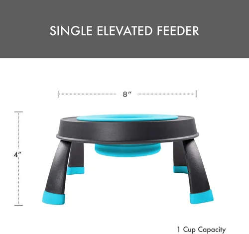 Vista 2 de Dexas Comedero elevado para mascotas, pequeño, capacidad de 1.5 tazas, azul, cuenco elevado para alimentos y agua para mascotas