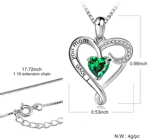Vista 12 de Regalo de cumpleaños para mamá, collar con dije de corazón de plata esterlina 925 con texto en inglés "I Love You Mom