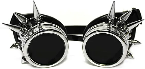 Vista 5 de GloFX Gafas Steampunk tintadas – Accesorios para festivales Rave EDM – Gafas góticas de soldador de cosplay – Gafas negras con lentes de tinte oscuro