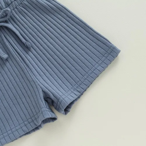 Vista 21 de Traje de verano para niña pequeña, de manga corta, acanalado, overol liso, pantalones cortos, ropa para recién nacidos