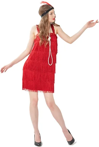 Vista 6 de Sincere Party Disfraz de flapper de los años 20 para mujer, gran vestido de Gatsby con collar y diadema