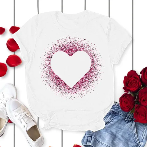 Vista 55 de Camisetas de manga corta con estampado de corazón para mujer, camisetas de ajuste regular, linda y divertida, ropa de regalo 2023