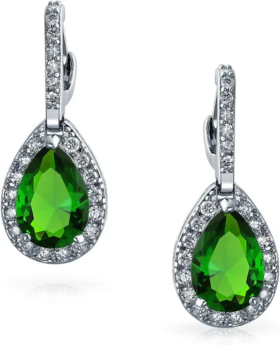 Vista 4 de Juego de joyas nupciales de 7 a 15 quilates, estilo vintage, halo de circonita cúbica AAA, circonita cúbica, aretes de gota a presión, lágrima