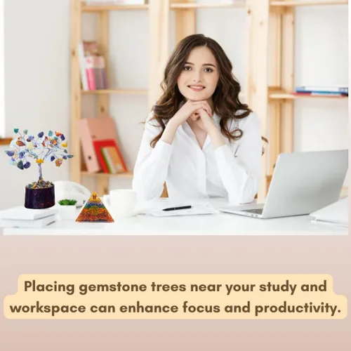 Vista 9 de Árbol de la vida pequeño con múltiples cristales, árbol de decoración de Feng Shui, árbol de cristal de energía positiva, árbol de piedras preciosas