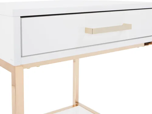 Vista 8 de OSP Home Furnishings Mesa auxiliar moderna Alios, acabado blanco brillante y marco dorado