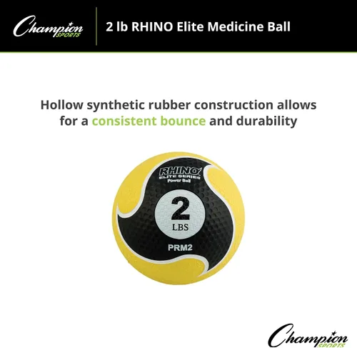 Vista 4 de Champion Sports Rhino Elite Medicine Ball – Textured Surface, Superior Grip, Hollow Synthetic Rubber for Consistent Bounce & Durability, Multiple